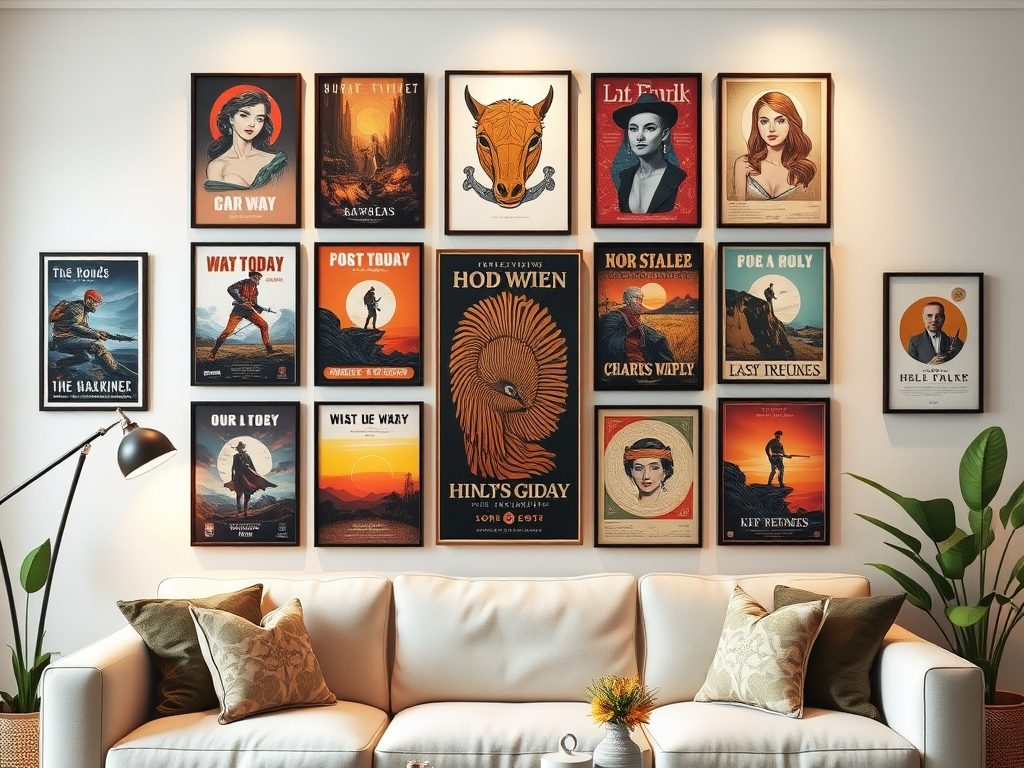 Galeria plakatów w salonie: jak zaplanować estetyczną i spójną dekorację ściany bez komplikacji